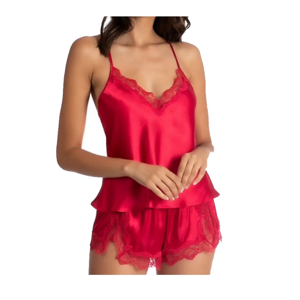 Red Satin Lace Sleepwear Set